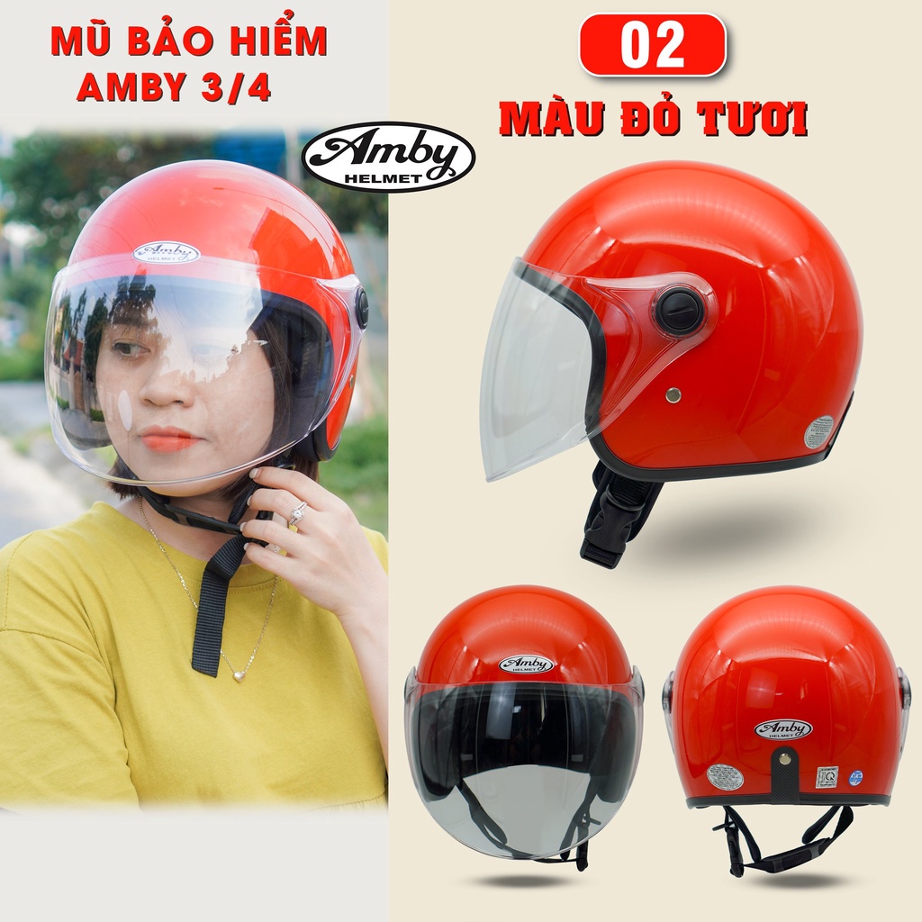 Mũ Bảo Hiểm 3/4 đầu Amby Helmet có kính dài che cả mặt, kiểu dáng thời trang cho nam và nữ - Nhiều màu