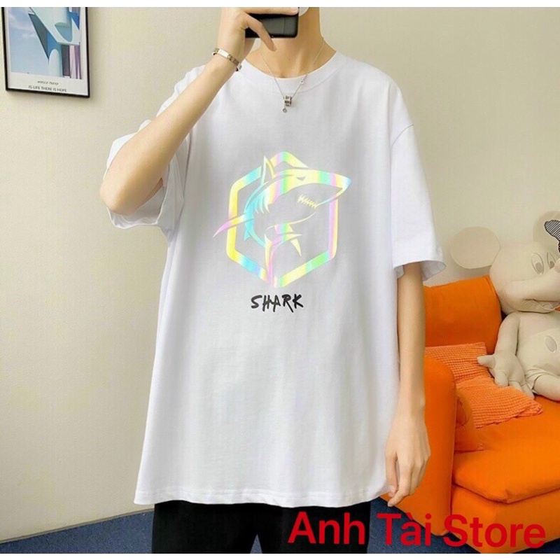 Áo thun tay lỡ phản quang phông Unisex nam nữ chất Premium Cotton oversize đến 75kg form rộng co dãn 4 chiều SHARK AP 44