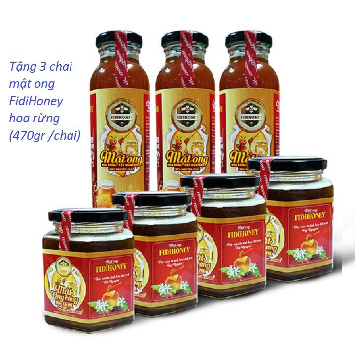 Combo 4 lọ mật ong FidiHoney hoa cafe (500gr/lọ) tặng 3 chai mật ong FidiHoney hoa rừng (470gr /chai)