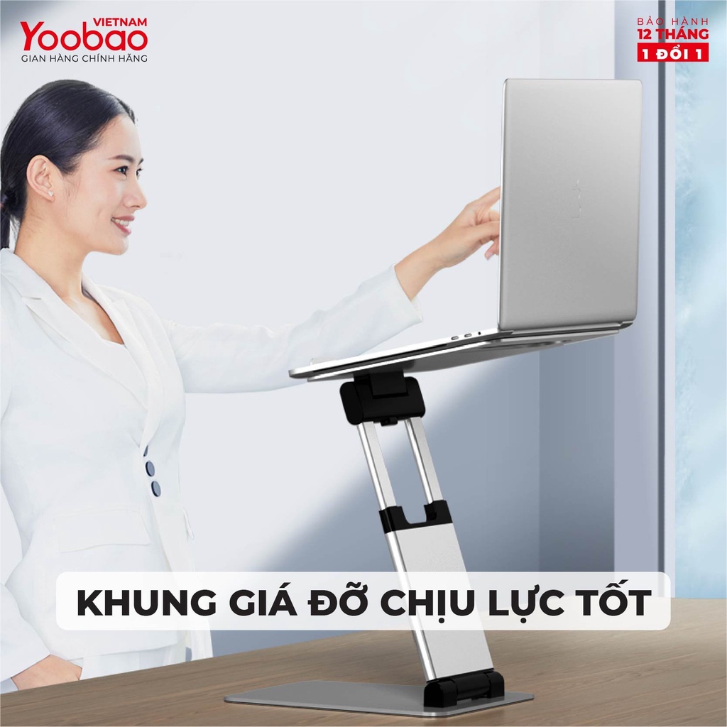Giá đỡ laptop nhôm Yoobao PB-03 Điều chỉnh độ cao Tản nhiệt laptop - Hàng phân phối chính hãng Bảo hành 12 tháng