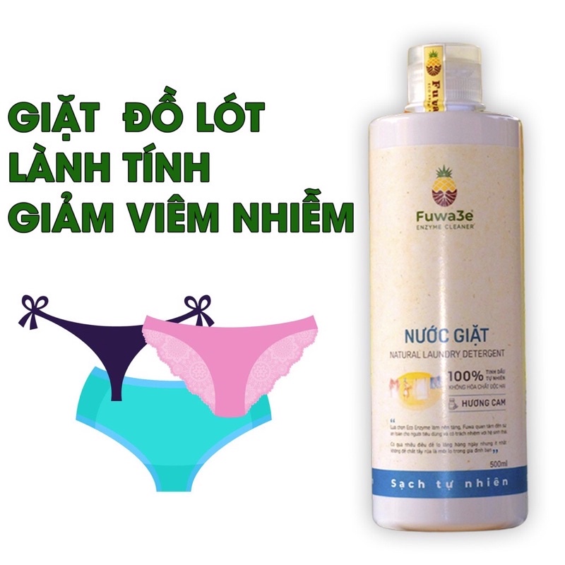 Nước Giặt Hữu Cơ FUWA3E organic sinh học 500ml giặt quần áo đồ lót, an toàn cho em bé chai 500ml