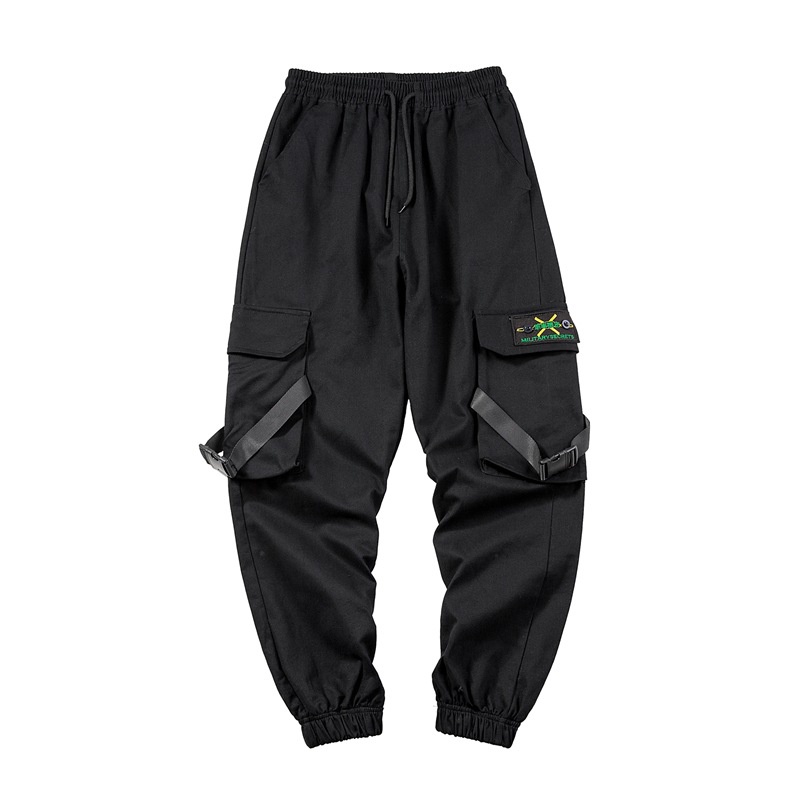 Quần dài IELGY màu đen thoải mái phong cách hip hop cá tính cho nam