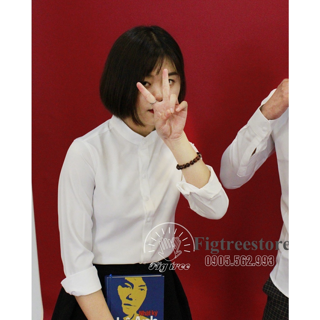 Áo sơ mi màu trắng cổ trụ siêu cute