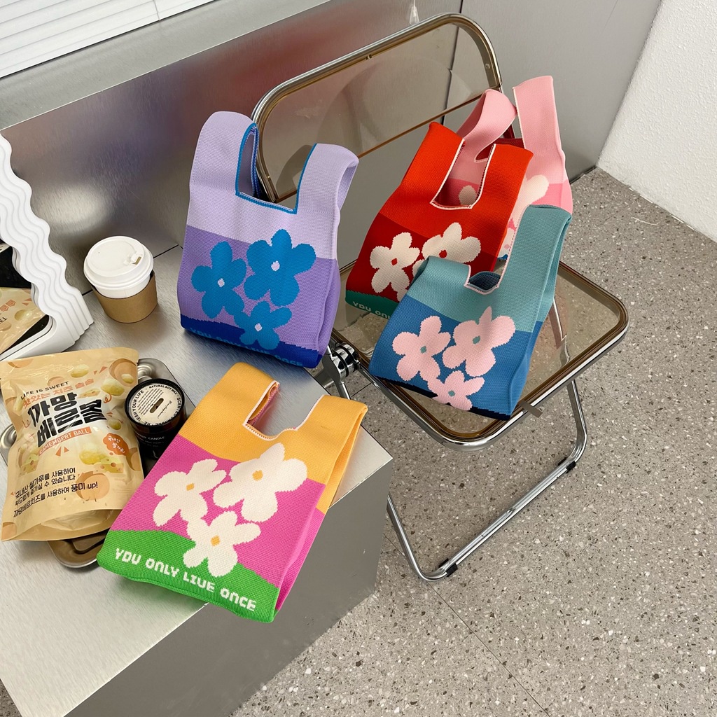 Túi Xách Nữ Dệt Kim Họa Tiết Hoa Thời Trang Hàn Quốc