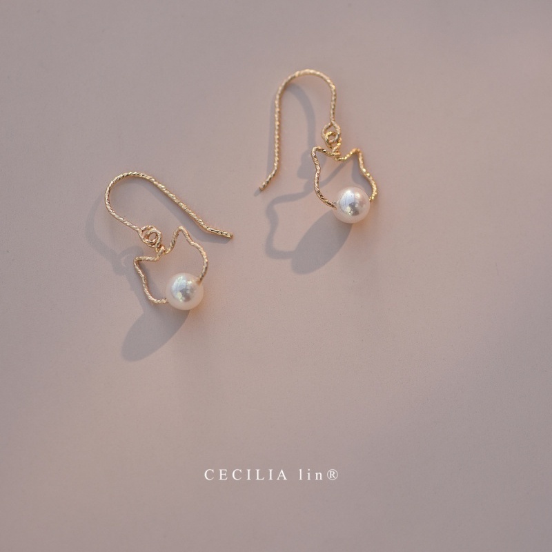 Khuyên Tai Hình Mèo Đính Ngọc Trai Sang Trọng Cao Cấp Phong Cách Pháp Cho Nữ