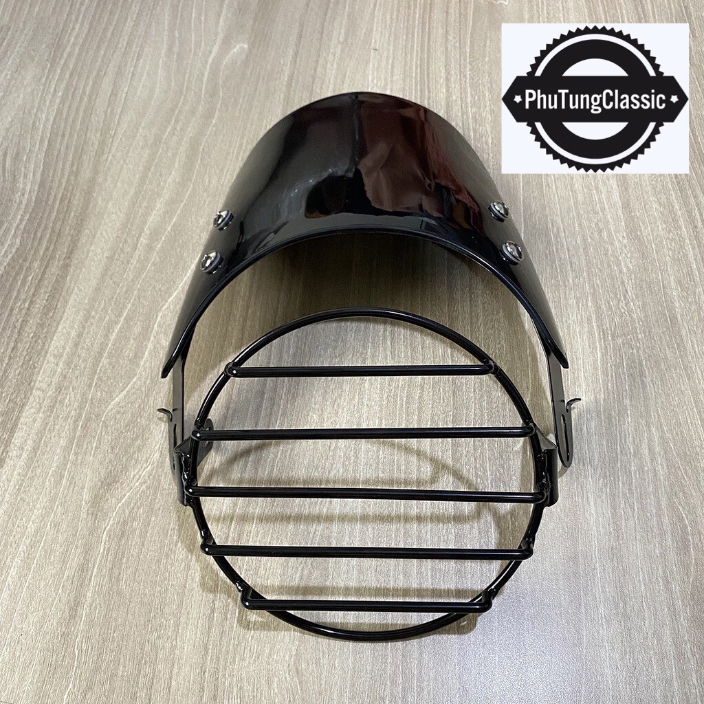 Combo kính chắn gió kèm lưới ngoài bảo vệ đèn pha xe máy, độ classic, cafe racer...