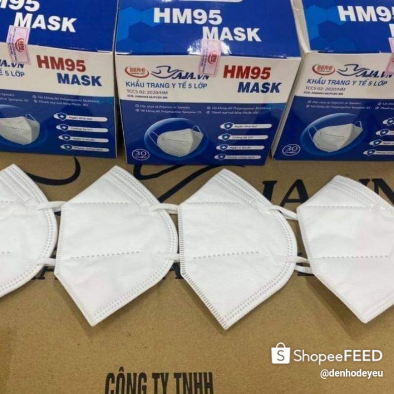 1 HỘP 25 CÁI Khẩu Trang N95 KHÔNG VAN/CÓ VAN HM95 Mask HOÀNG MINH 5 Lớp Màu Trắng Chống Bụi Mịn PM2.5, Có Nẹp Kim Loại
