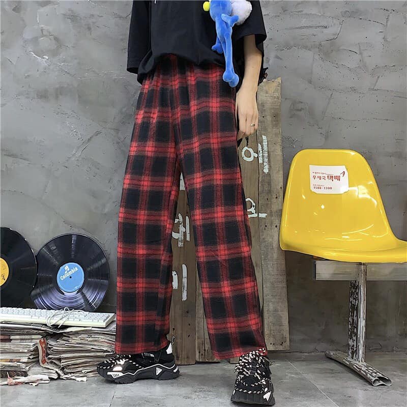 Quần caro sọc đỏ đen stripped pant unisex