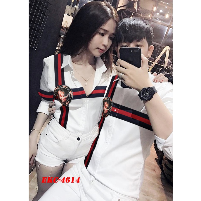 ÁO SƠ MI CẶP ĐÔI IN LOGO THỜI TRANG