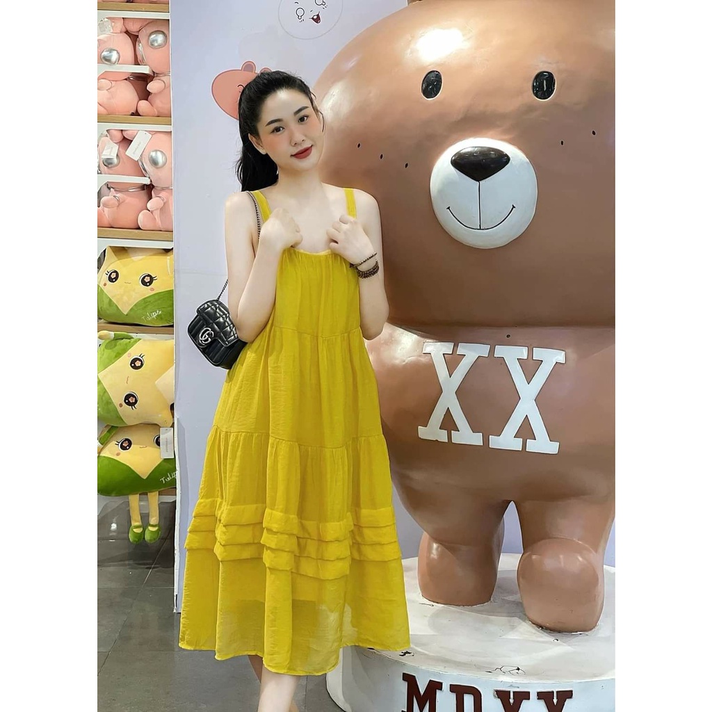 Váy 2 dây voan tơ li ngang phối tầng