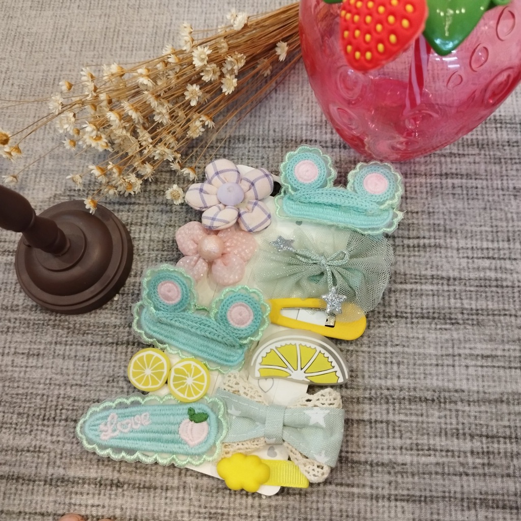 Bộ kẹp tóc công chúa bằng vải lông nhung dễ thương họa tiết hoạt hình cho bé gái phong cách Vintage