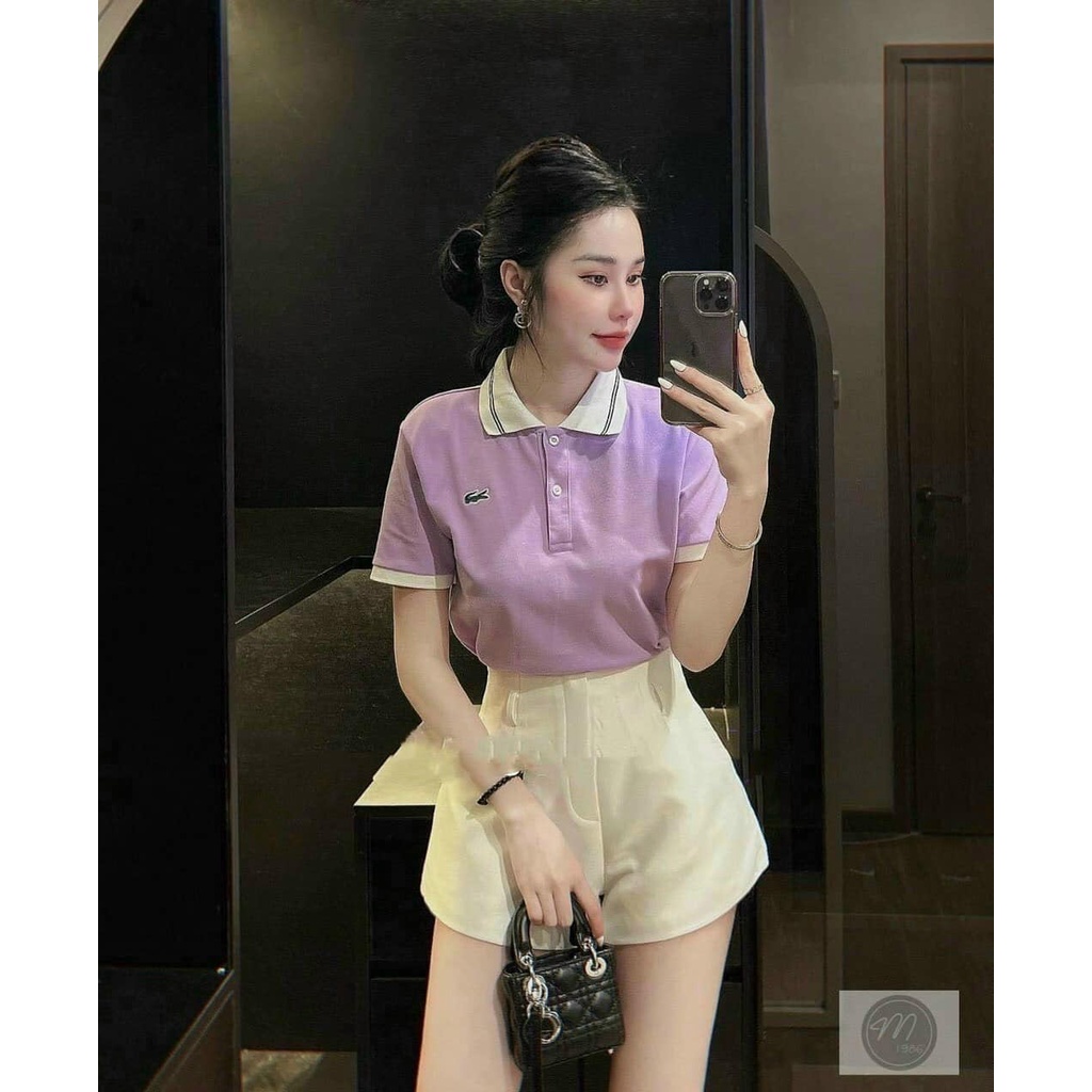 Áo polo nữ phông màu tím hot trend chất thun cá sấu mềm đẹp thấm hút tốt