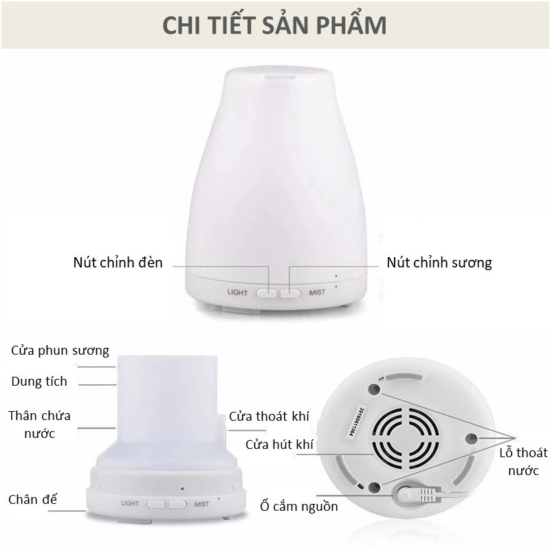 Máy khuếch tán tinh dầu xông hơi nước phun sương siêu âm ion chóp cụt