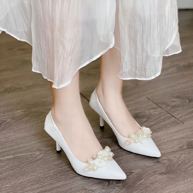 Giày cao gót nữ bít mũi 7 phân ốc hoa, giày dép nữ hoa ốc 7 phân mã CD62