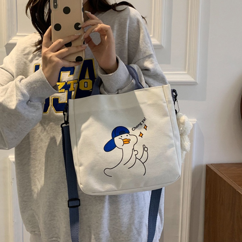 Túi Đeo Chéo Vai Bằng Vải Canvas In Họa Tiết Hoạt Hình Dễ Thương Phong Cách Hàn Quốc Thời Trang Cho Nữ