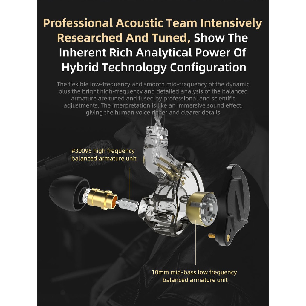 Tai Nghe Nhét Tai KZ ZSN Pro X 1BA + 1DD Âm Thanh HIFI Sống Động Chất Lượng Cao