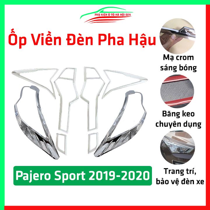 Ốp viền đèn pha hậu mạ crom Pajero Sport 2019-2020 chống trầy trang trí bảo vệ xe
