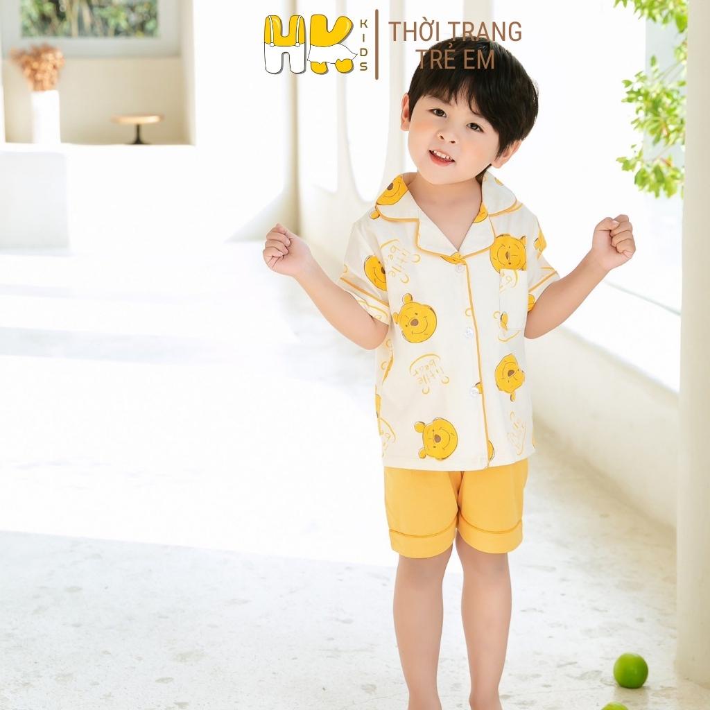 Bộ quần áo Pijama bé trai HK KIDS, bộ đồ ngủ cộc tay cotton mềm mát size cho bé từ 1-5 tuổi