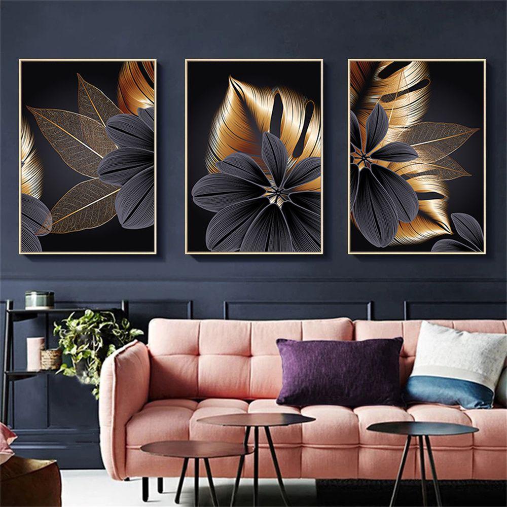 LONTIME Tranh Canvas Treo Tường Trang Trí Màu Vàng Đen Hiện Đại