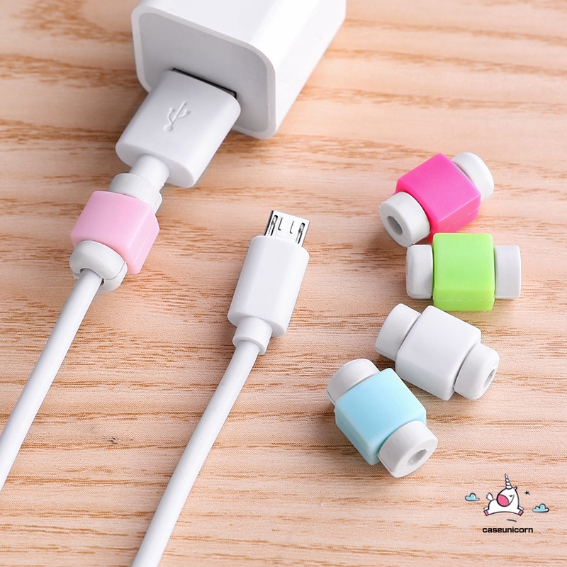 Set 5 Phụ Kiện Bảo Vệ Đầu Dây Cáp Sạc Đơn Giản Màu Sắc Dễ Thương Cho Iphone Android
