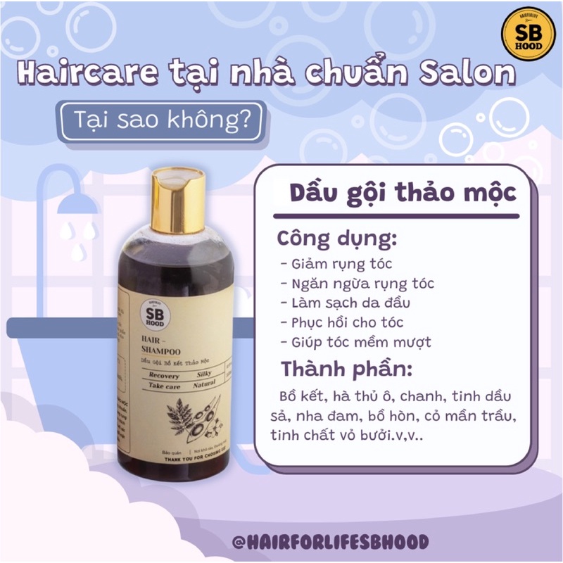 Dầu gội bồ kết thảo mộc SB Hood giúp sạch gàu và kích thích mọc tóc