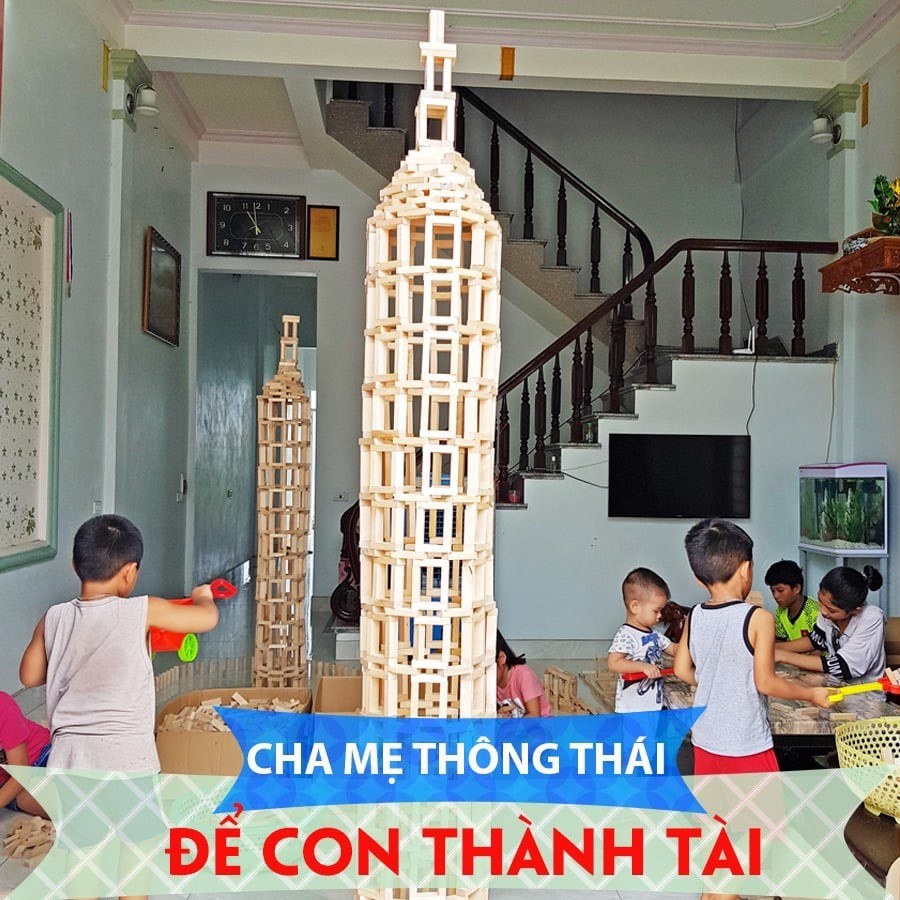 Bộ đồ chơi rút gỗ Jenga Montessori (Rút gỗ + xếp hình + Domino) tặng sách hướng dẫn chơi (1kg-55 thanh)