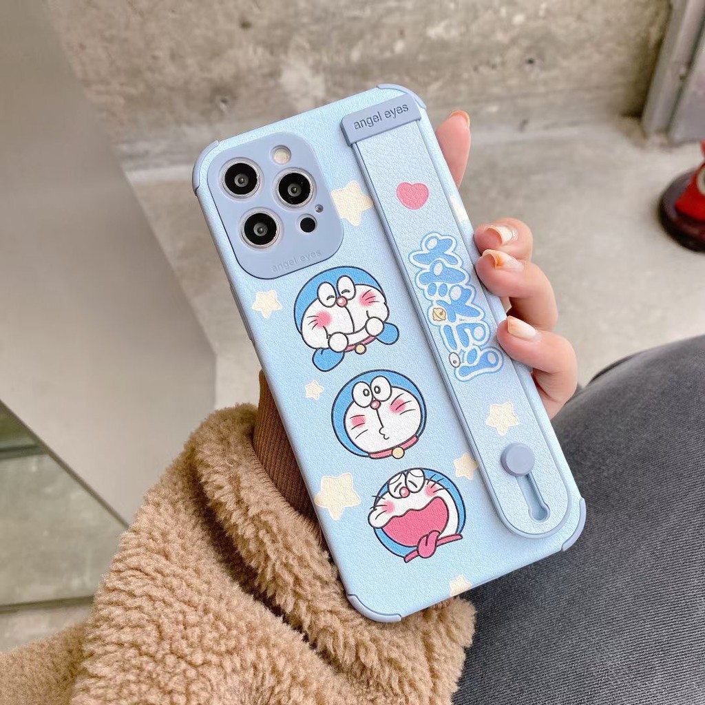 Ốp điện thoại hình Doraemon có dây đeo cho iphone12 12promax iPhone11 iPhoneXS XR 7 / 8PLUS