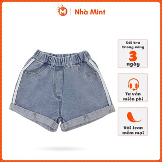 [TẶNGKẸPTÓC]Quần Đùi Jean Cho Bé Gái Mùa Hè, Cạp Chun Phối Ren/Sọc Thể Thao/Hoa Cúc,Chất Jean Mềm