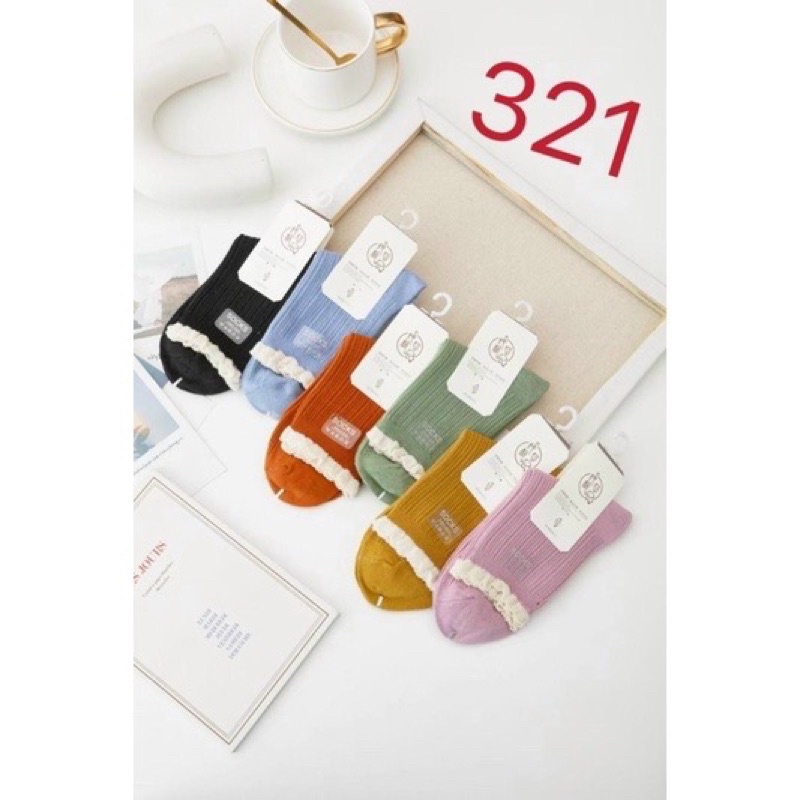 Set 5 tất vớ nữ cổ cao len gân bèo nhún phối ren siêu xinh cho bạn nữ BT321