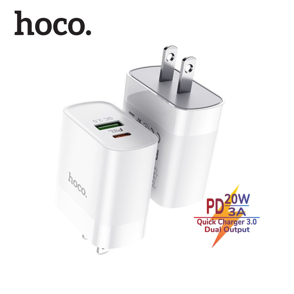 Củ sạc nhanh Hoco C80 2 cổng sạc USB và Type-C (PD), chuẩn PD3.0, hỗ trợ sạc nhanh 3A, công suất 20W