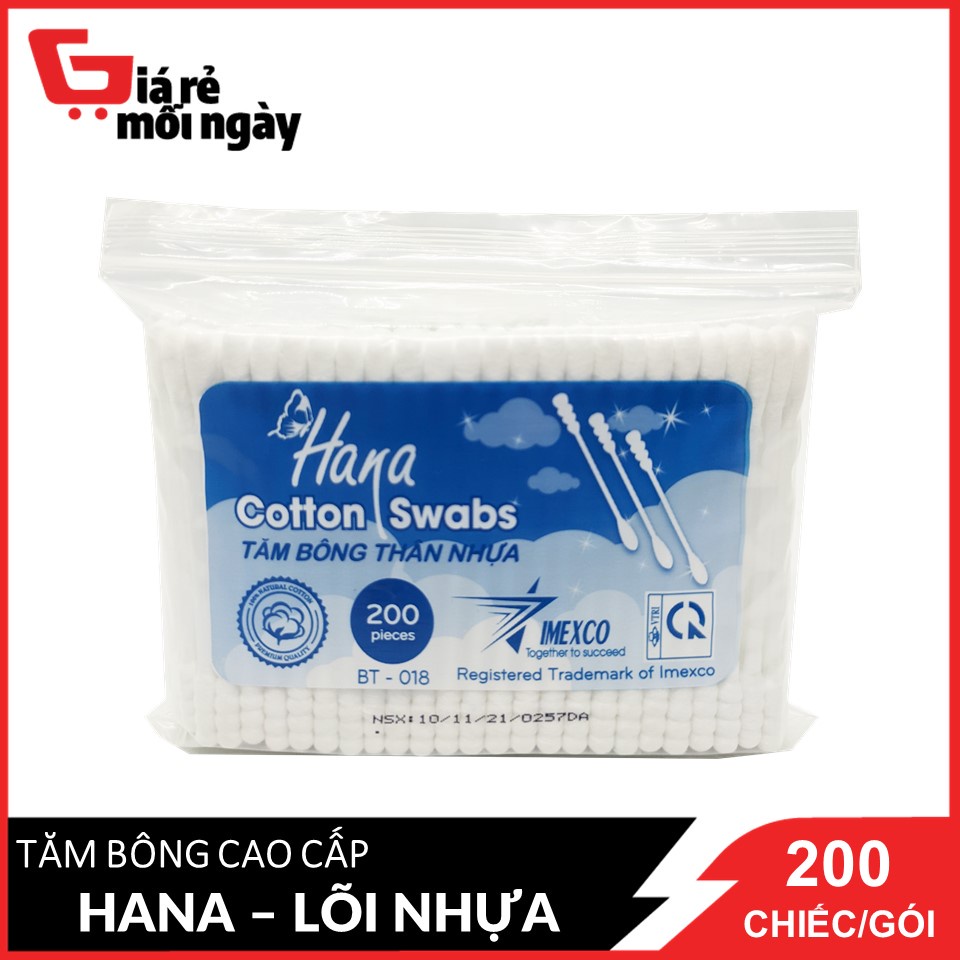 Tăm bông Hana Cotton Swabs gói Poly lõi nhựa - 200c