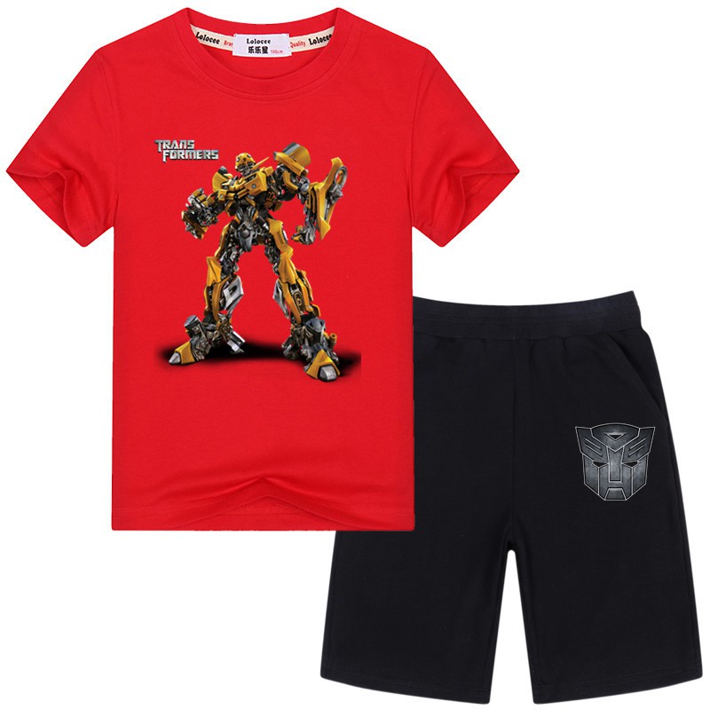 TRANSFORMERS Bộ Đồ 2 Mảnh Áo Thun Tay Ngắn In Hình Robot Bumblebee + Quần Short Cho Bé Trai