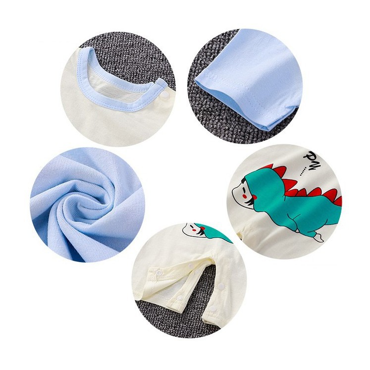 Bộ áo liền quần dài tay chất liệu cotton in hoạt hình dễ thương cho bé