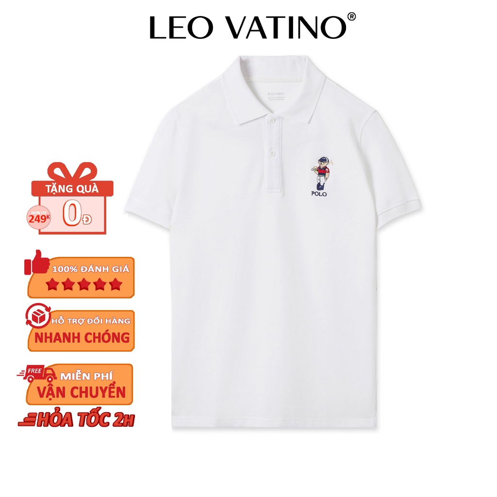 Áo thun polo  nam POLOSHIRT Thêu gấu chất CVC cotton cá sấu co giãn cổ bẻ tay ngắn lỡ PLS07 - Leo Vatino