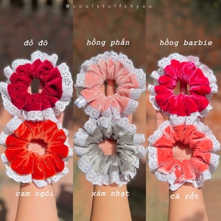 Buộc Tóc Scrunchies Thiết Kế Vải Nhung Viền Ren Vintage Size Thường {Bảng Màu Nhung Ren}
