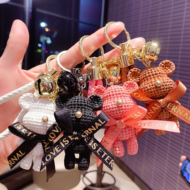 Móc Khóa Hình Gấu Bằng Nhựa Resin Phối Len Hoạt Hình Sáng Tạo Dễ Thương