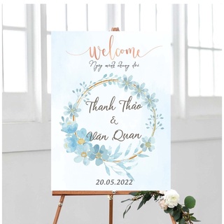 Bảng tên cưới để cổng tone xanh (kích thước chuẩn 60x80cm)