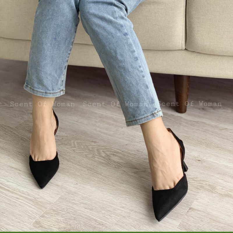 Giày cao gót mũi nhọn dáng slingback thời trang gót nhọn cao 7cm