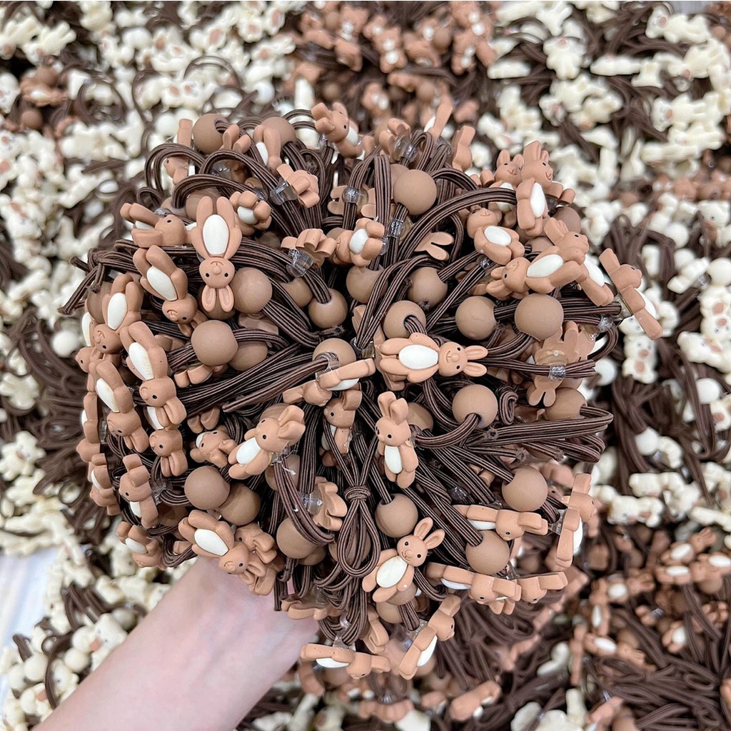 Bộ 5 dây buộc tóc, cột tóc cho bạn gái cute hot trend hình Gấu Teddy Thỏ trắng màu kẹo ngọt ngào- mix 2 màu