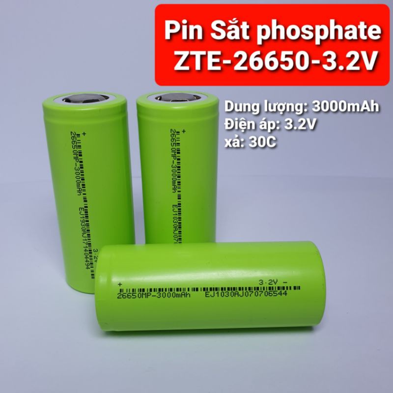 PIN SẮT PHOSPHATE ZTE- 26650 -3.2V - 3000mAh XẢ 30C Dòng cả cao
