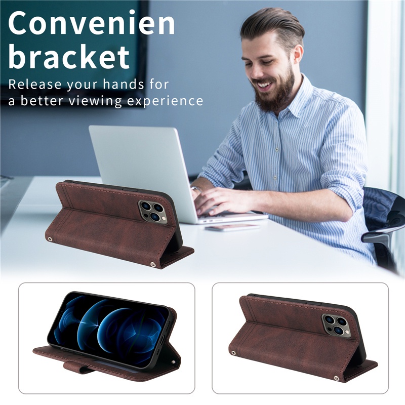 Ốp điện thoại da mềm kiểu ví lật có dây đeo cho VIVO Y73 Y72 Y53S Y52 Y33 Y21S Y20 Y12S V21 Premium