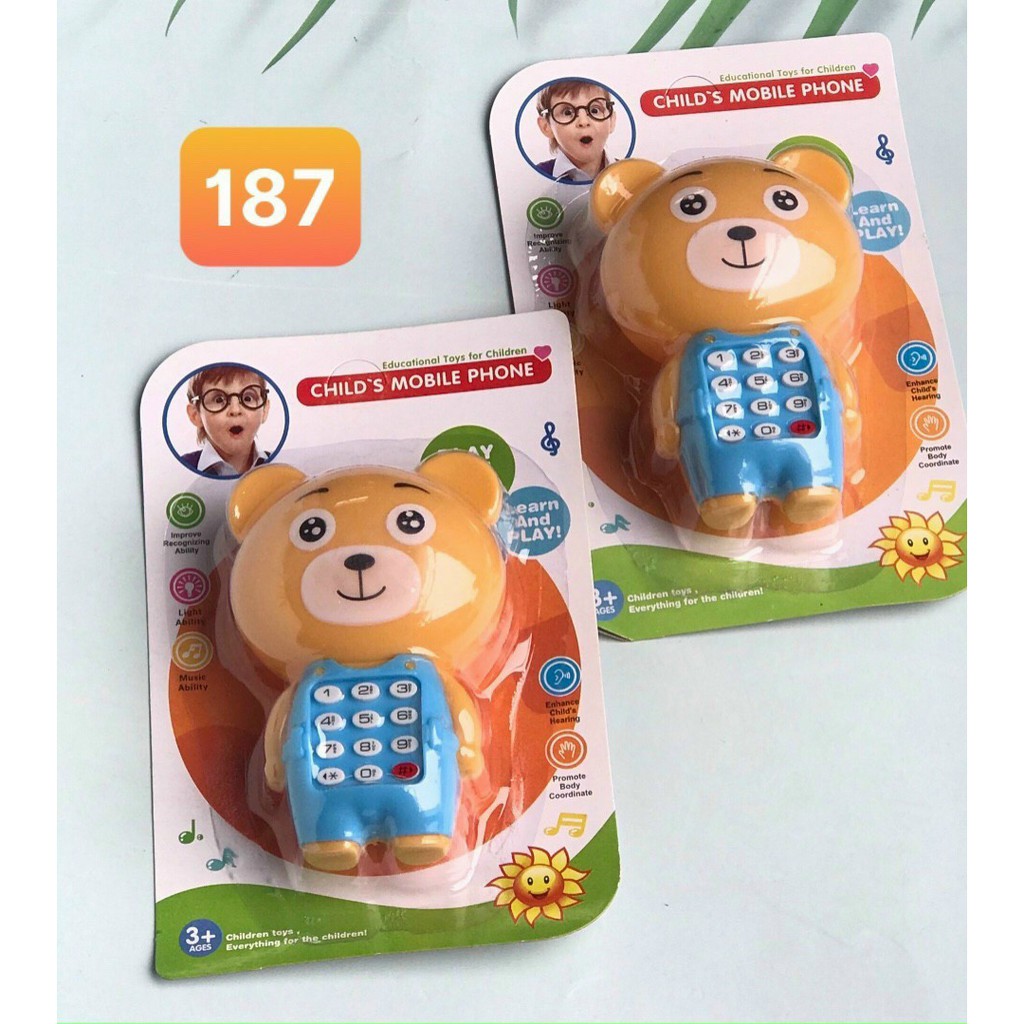 Điện thoại hình gấu đáng yêu-phát nhạc-có đèn cho bé-Đồ chơi thông minh phát triển IQ-EQ-Âm thanh vui nhộn như thật