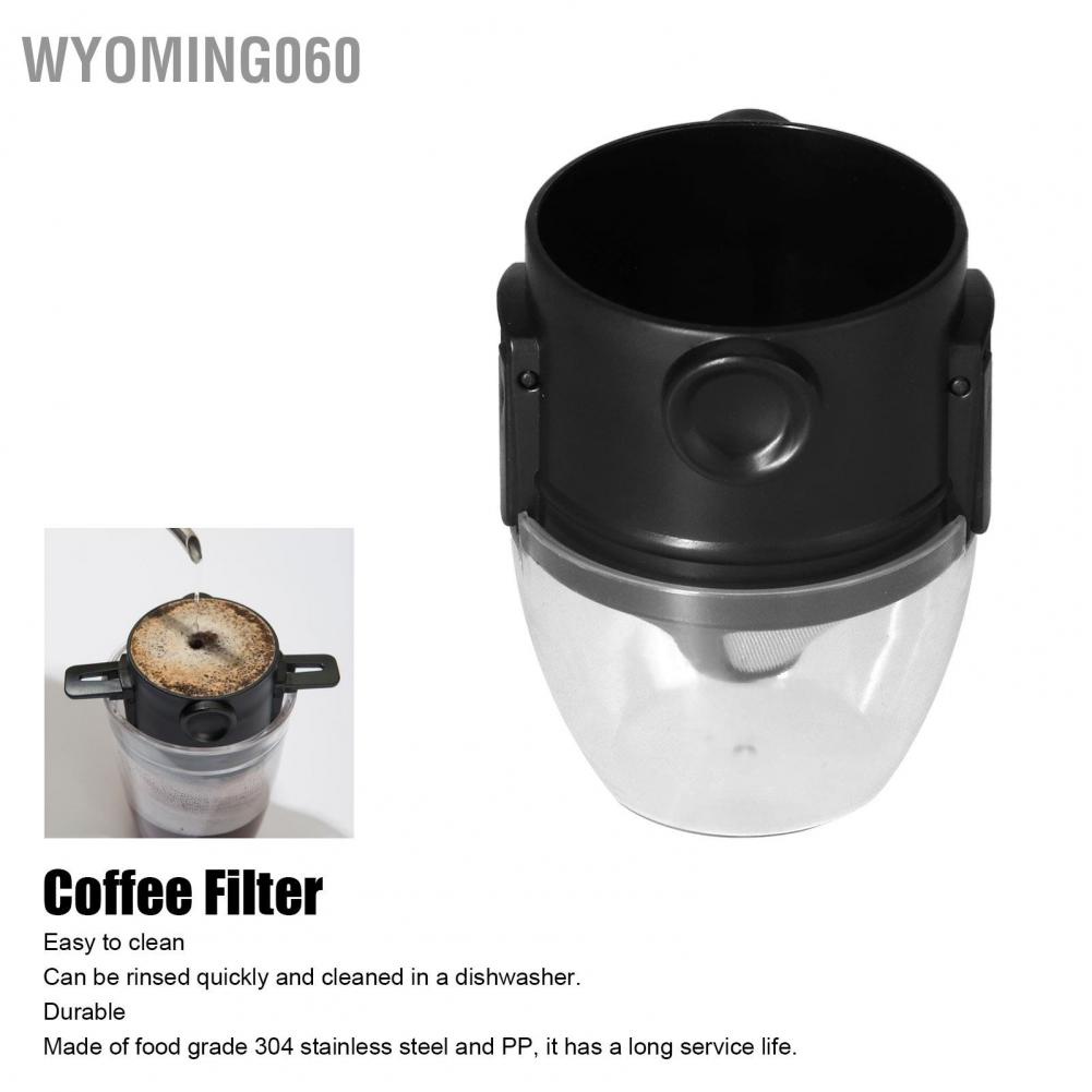 Wyoming060 304 Stainless Steel Coffee Filter with Transparent Plastic PP Cup Portable Dripper for Outdoor