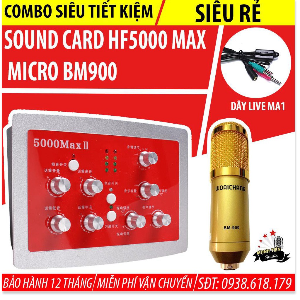 [TẶNG KÈM DÂY LIVESTREAM MA1] BỘ COMBO SOUNDCARD HF5000 MAX + MICRO BM900 thu âm hát livestream siêu đỉnh