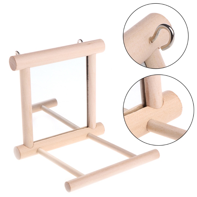 Gương Đồ Chơi Bằng Gỗ Kèm Thanh Đứng Vui Nhộn Cho Chim Vẹt