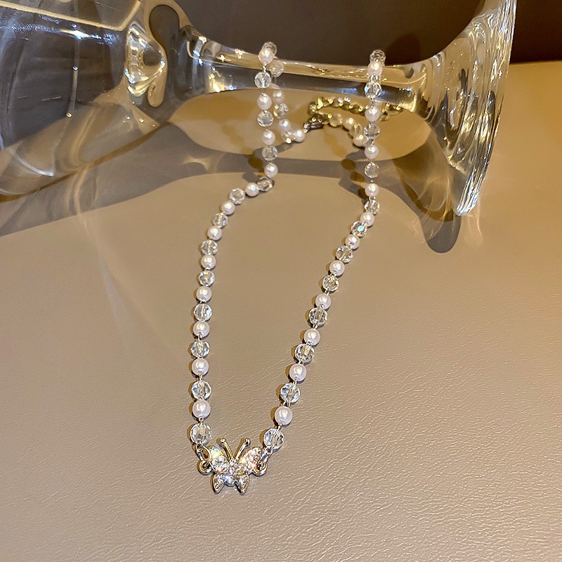 vòng cổ Mặt Hình Bướm Đính Đá Và Ngọc Trai Sang Trọng Cho Nữ
