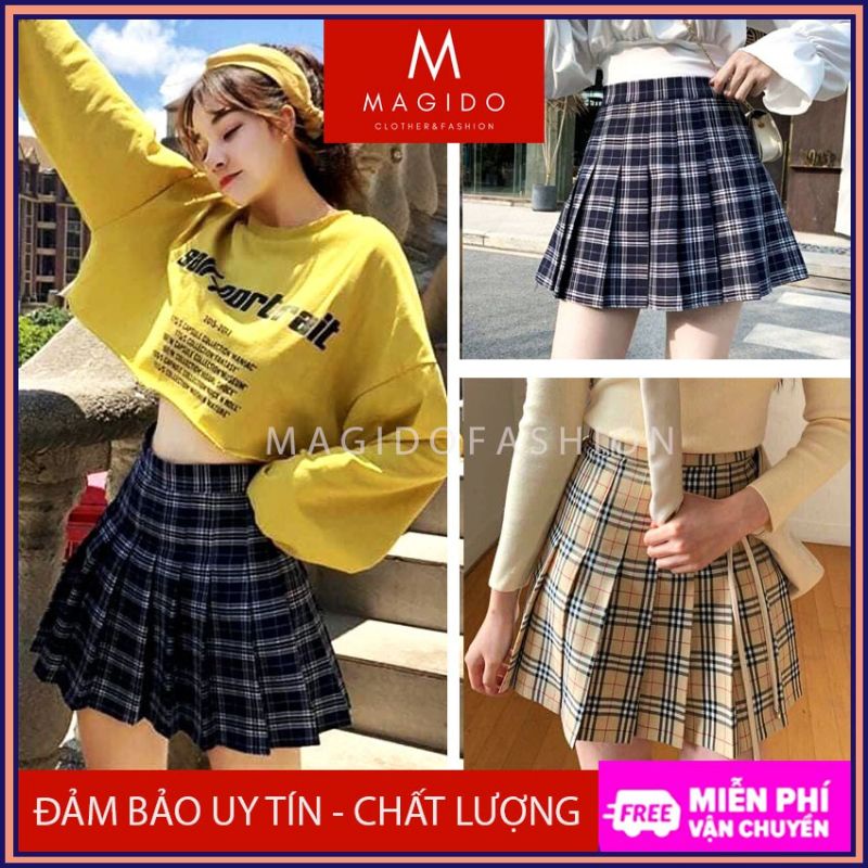 Chân váy kẻ ngắn xếp ly tennis phong cách nữ sinh Hàn QC