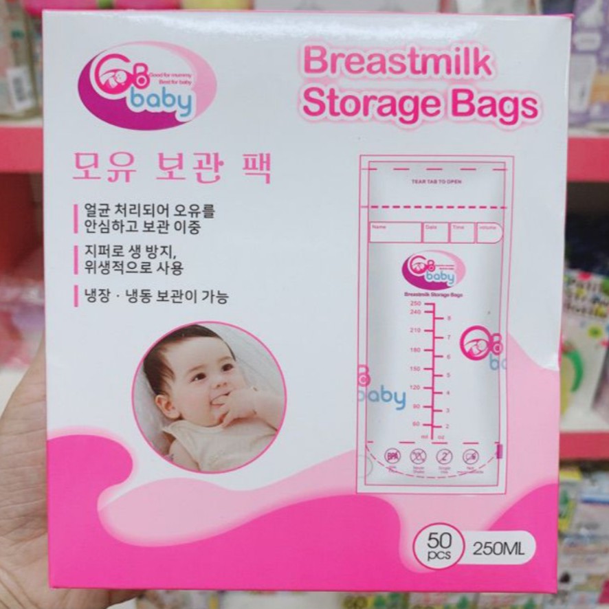 (Bao bì mới) COMBO 2 HỘP 100 túi trữ sữa mẹ 250ml GB Baby (Hàn Quốc)