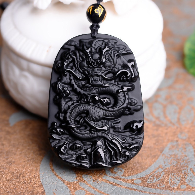 Khuyến mãi Vòng cổ nam đá phong thuỷ mặt linh vật rồng đen MDL717 - tặng vòng đá đen mới nhất