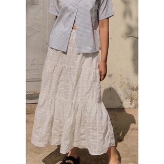 Gingham ruffle dress - chân váy trắng xoè